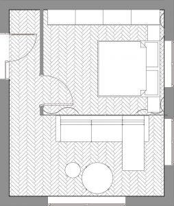 Converted Living Room and Bedroom Floor Plan.